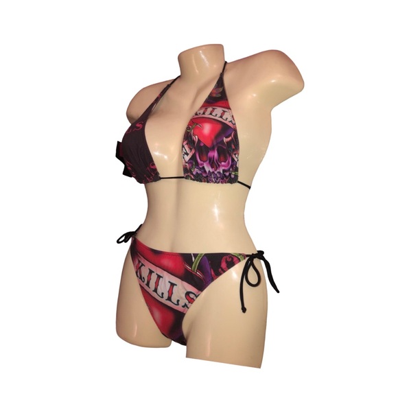 Rare Vintage Ed Hardy “Love Kills” Skull String Bikini Set – Size Small - Picture 6 of 7